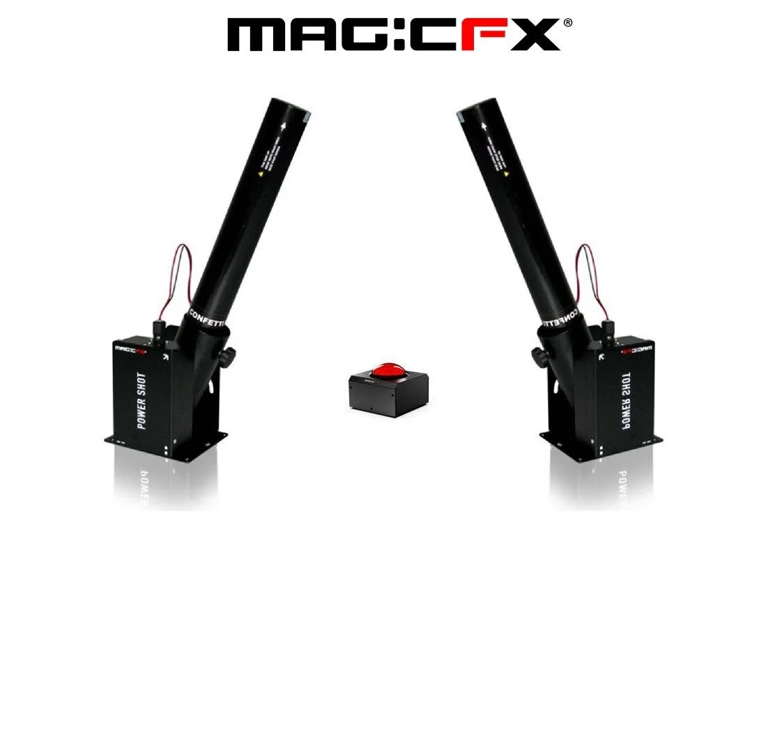 Twee Magic FX Powershot II confetti shooters met rode knop